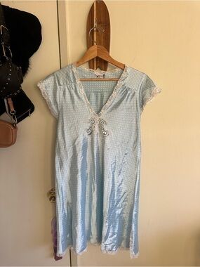 Dior Light Blue Polka Dot Lace-Trim Nightdress